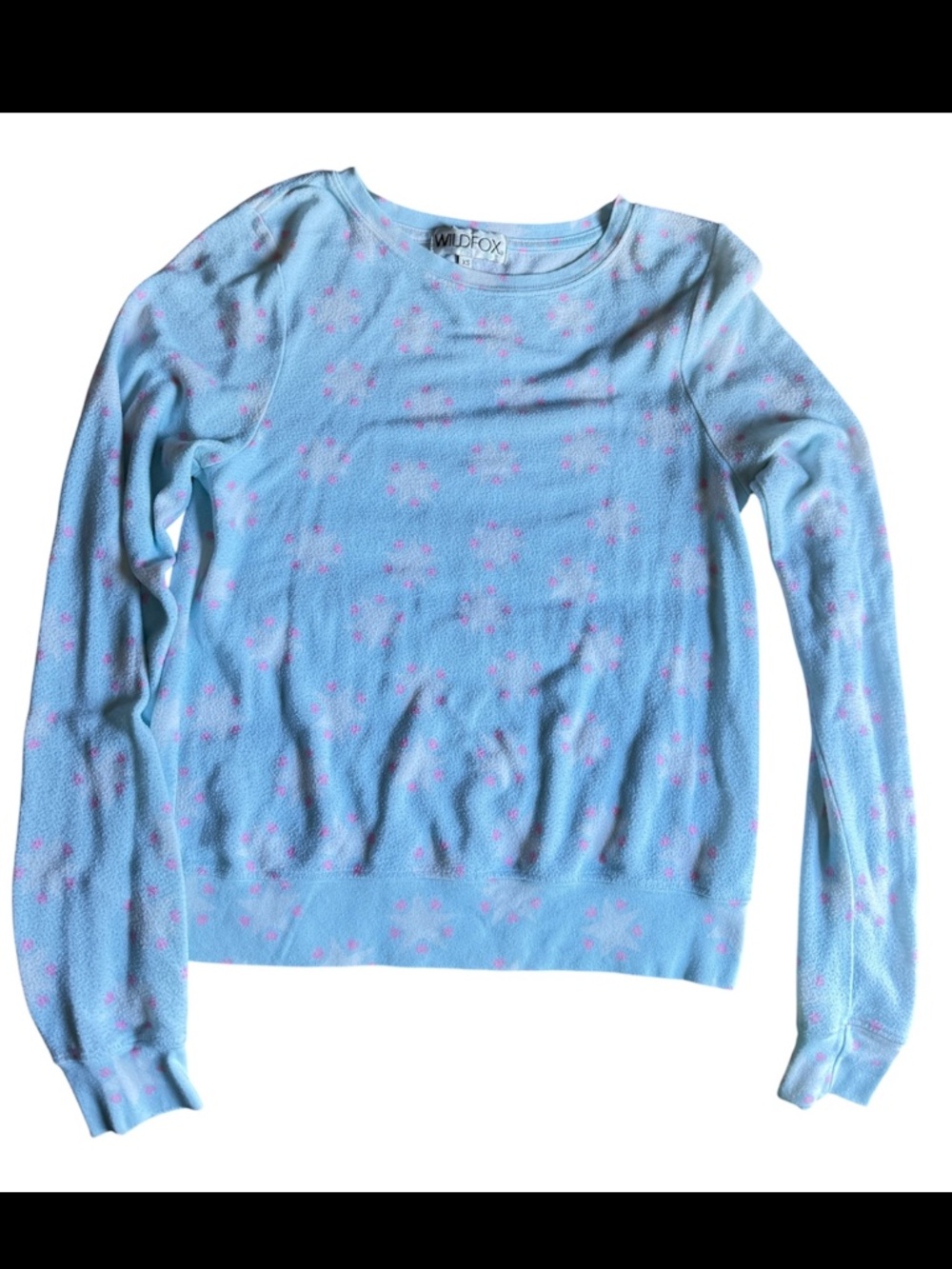 wildfox blue sweatshirt with white stars and pink hearts xs